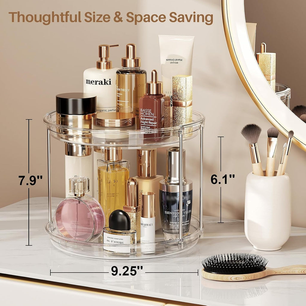ROSSNY 2 Pack 9.25" 2-Tier Lazy Susan Turntable Organizer Countertop Kitchen Organization and Storage Spice Rack Bathroom Vanity Holder, Clear