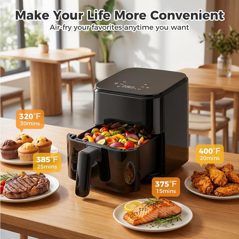 Simenmax Air Fryer, 6-Quart with Viewing Window, 12-in-1 Functions - Air Fry, Roast, Reheat, Dehydrate, Bake, Steam, and More, 400°F Max Temperature, Gray