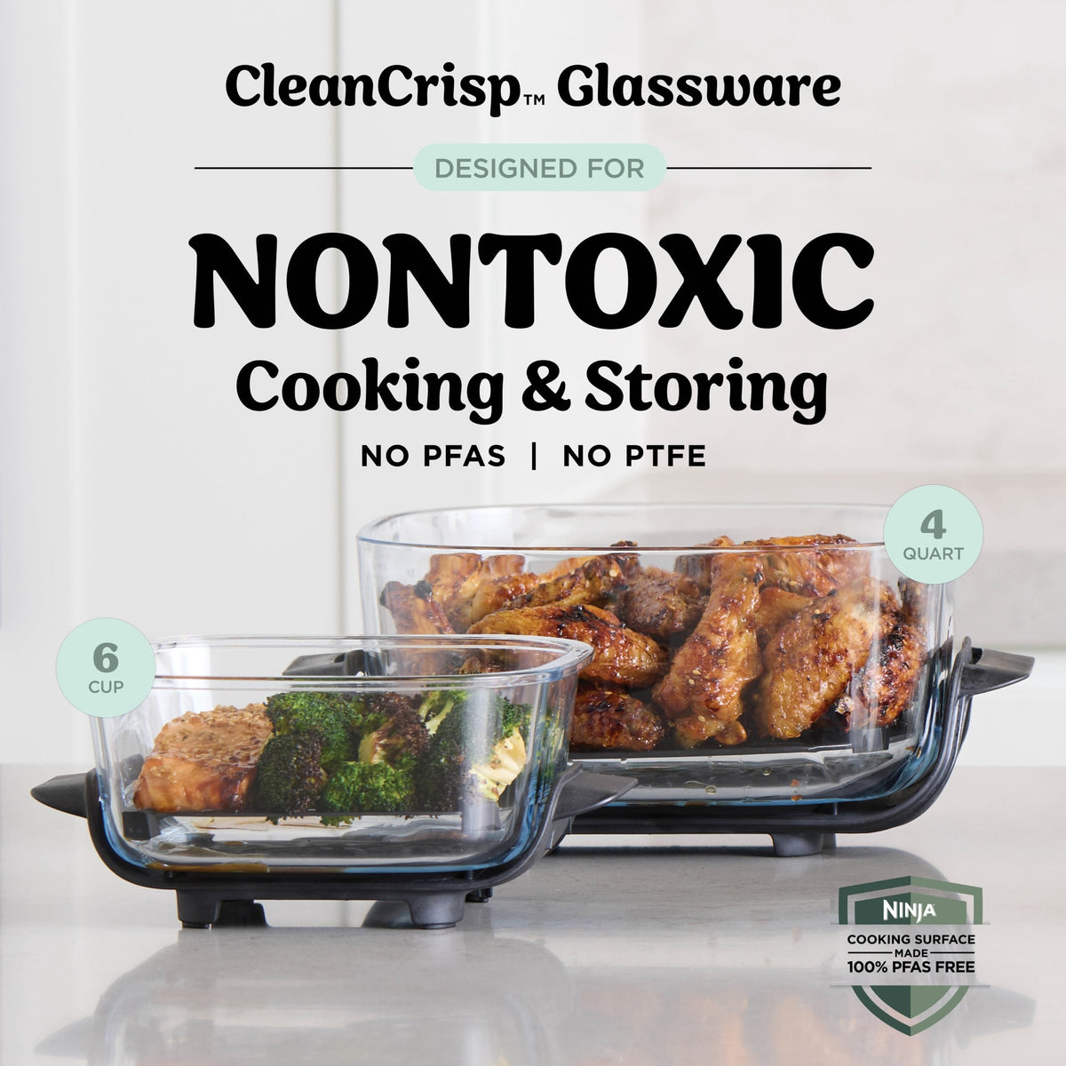 Ninja Crispi Glass Air Fryer 4-Qt, 4-in-1, Air Fry Bake Recrisp, Portable, Dishwasher Safe, FN101GY Cyberspace