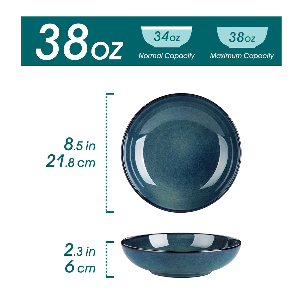 Malacasa Pasta Bowls Set of 6, 38 oz Procelain Salad Bowls, Large Serving Soup Bowls for Kitchen, Dishwasher & Microwave Safe, Green