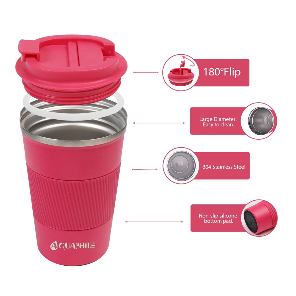 Aquaphile Vacuum Insulated Coffee Travel Mug - Double Walled Reusable Tumbler Cups Light Blue 17 Fluid Ounces