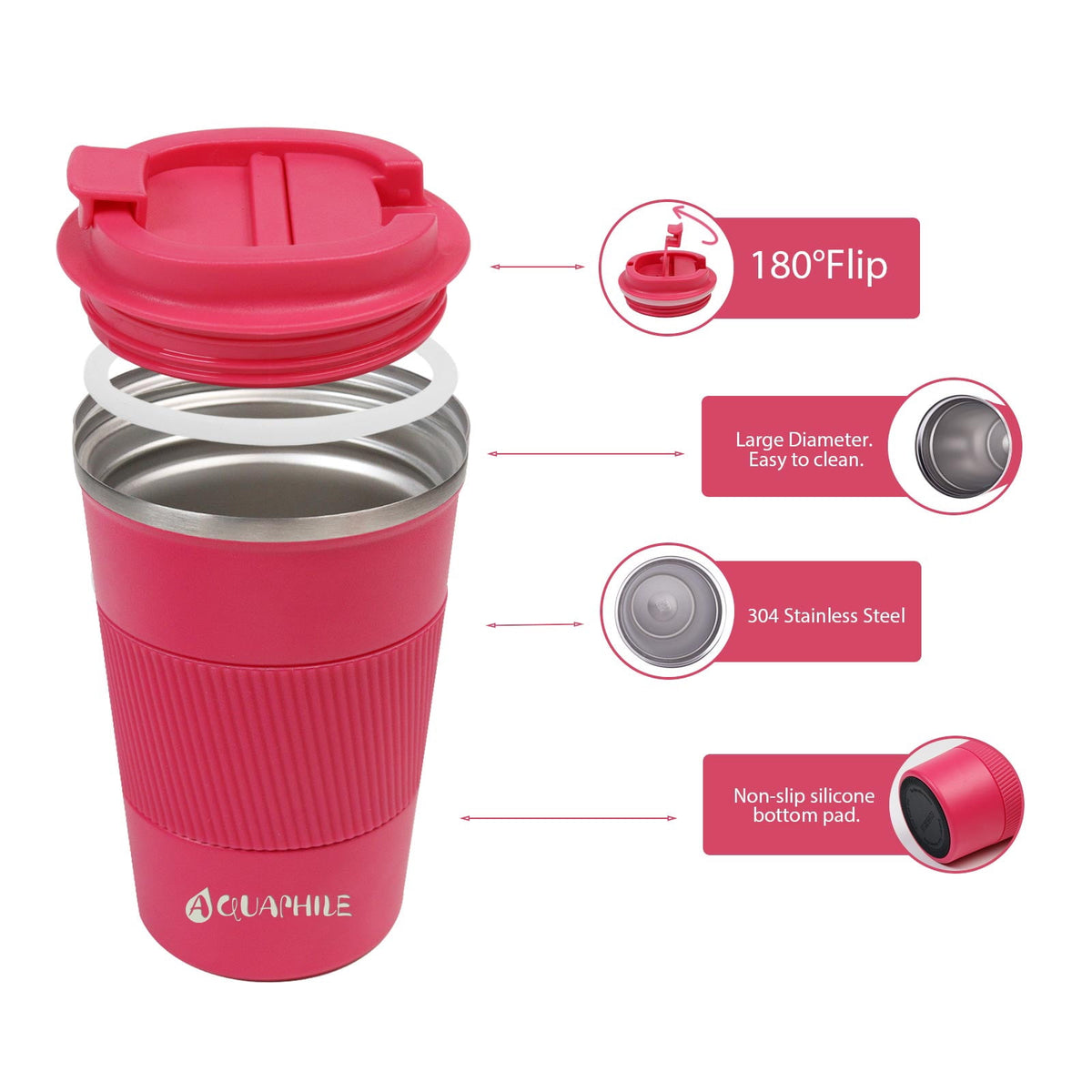 Aquaphile Vacuum Insulated Coffee Travel Mug - Double Walled Reusable Tumbler Cups Light Blue 17 Fluid Ounces