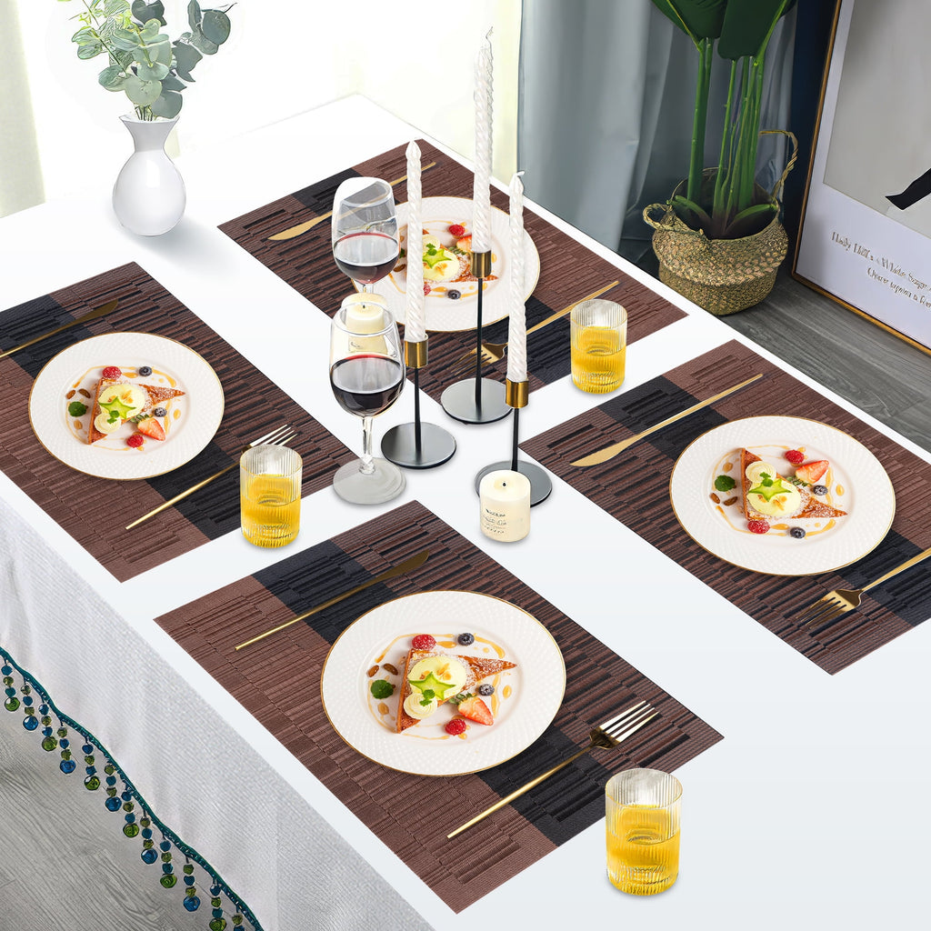 VCVCOO Navy Blue Placemats Set of 4 - Easy Clean Washable PVC Vinyl Placemats - Wipeable Heat Resistant Woven Table Mats for Dining Table - 12x18 inch