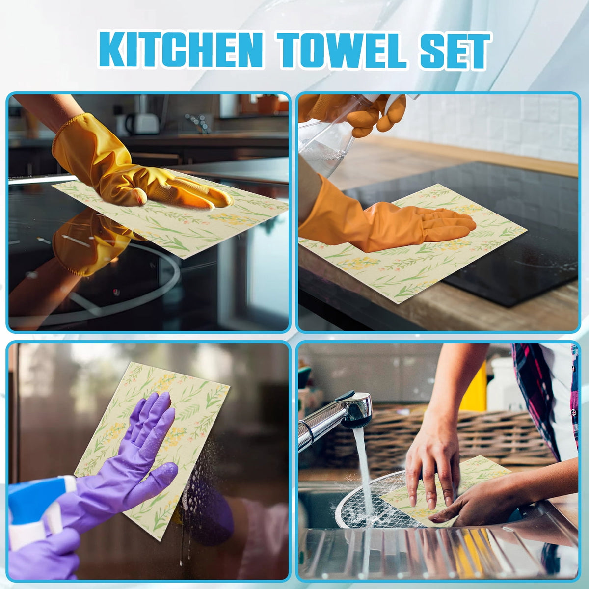 10 Pcs Swedish Dishcloths Reusable Kitchen Dish Towels Absorbent Dishcloths Washable Cellulose Sponge Cloths Quick Drying Cleaning Cloths Soft Kitchen Dish Cloth, 7.7 x 6.7in