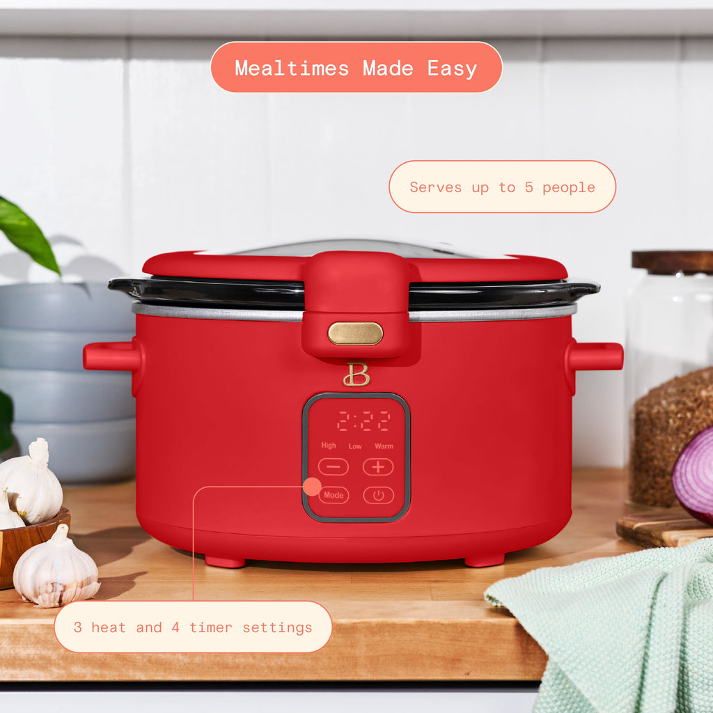 Beautiful 4 Qt Digital Slow Cooker with Hinged Locking Lid, Thyme Green by Drew Barrymore
