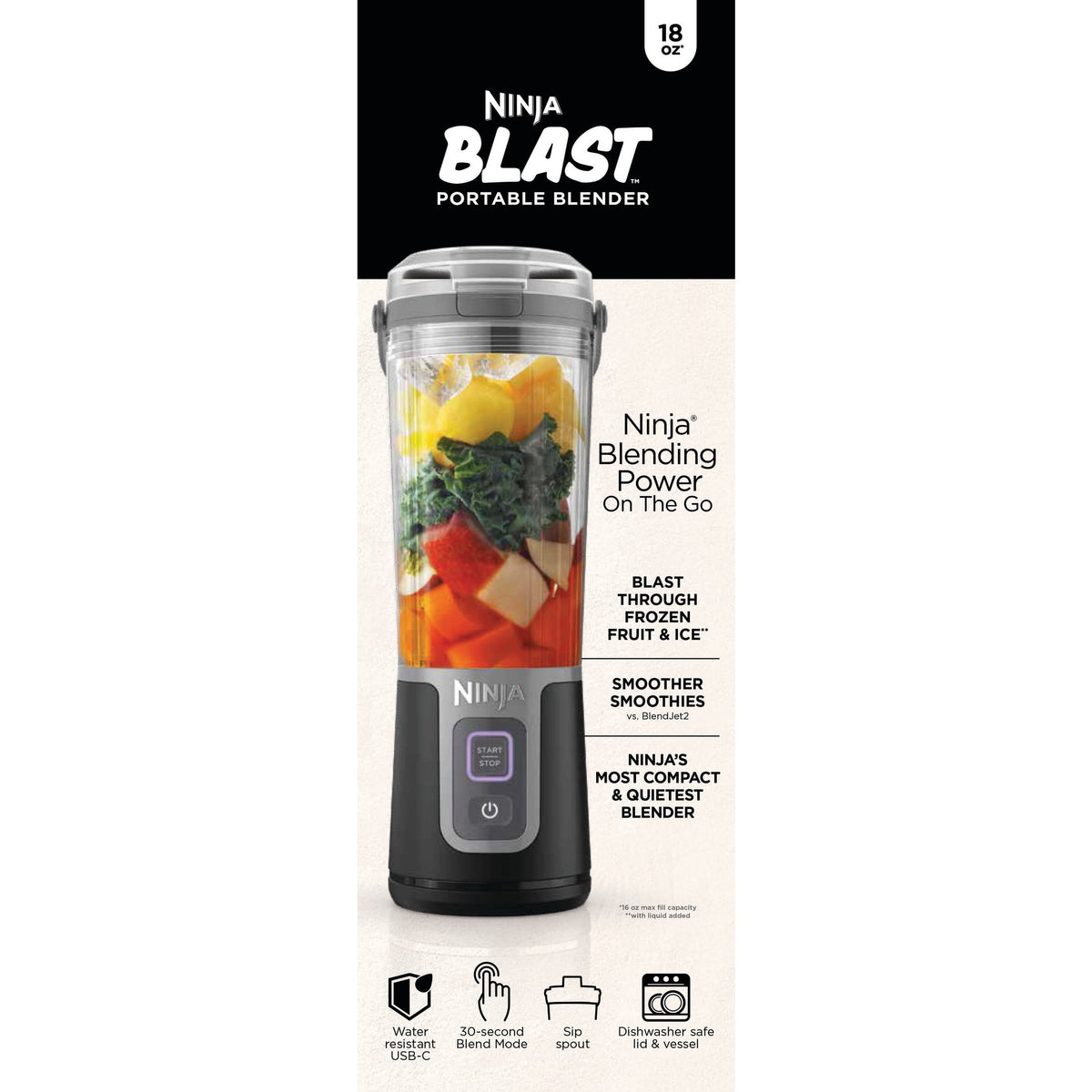 Ninja Blast Portable Personal 18 Oz Blender w/ Leak Proof Lid & Easy Sip Spout, Rechargeable Base, BC150PK Pink