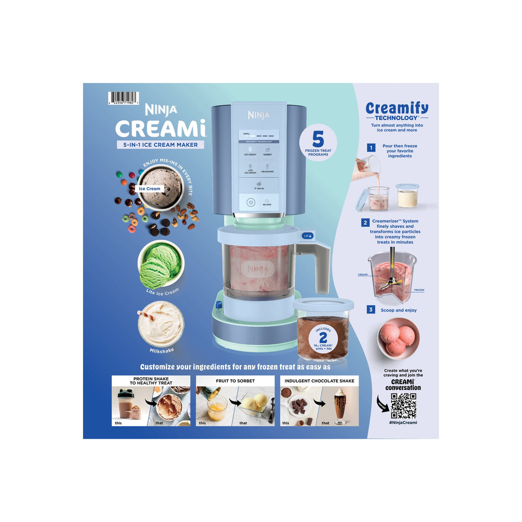 Ninja CREAMi Ice Cream Maker, for Mix-ins, Milkshakes, Sorbet, 5 One-Touch Programs, (2) 16 Oz Pint Containers & Lids, NC300WH White
