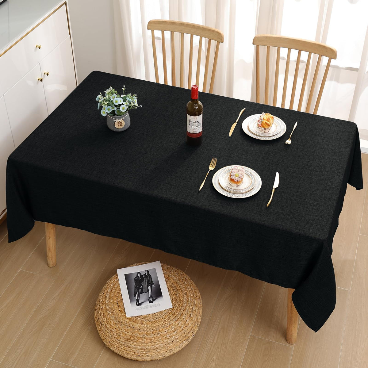 Smiry Rectangular Linen Tablecloths, Waterproof Wrinkle Free Table Cloth, Stain Resistant Fabric Table Cover, 52"x70", Beige
