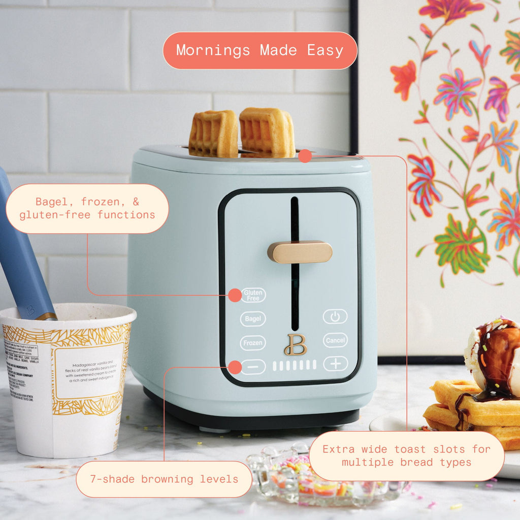 Beautiful 2 Slice Toaster with Touch-Activated Display, Thyme Green by Drew Barrymore