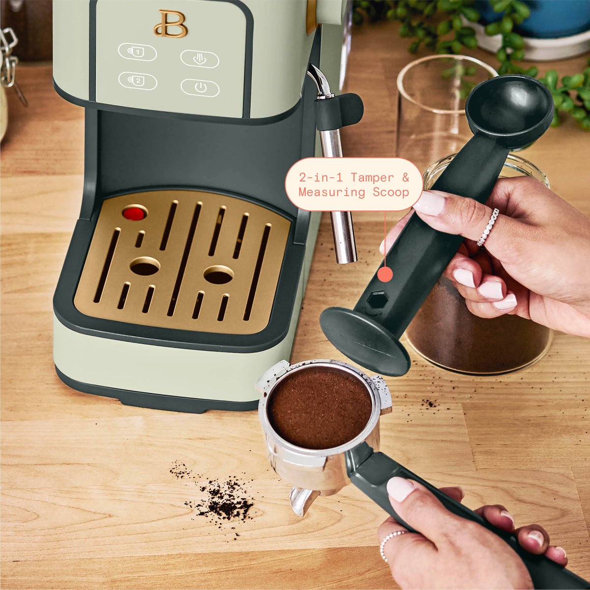 Beautiful by Drew Barrymore Slim Espresso Machine, 20-Bar Pressure, Black Sesame