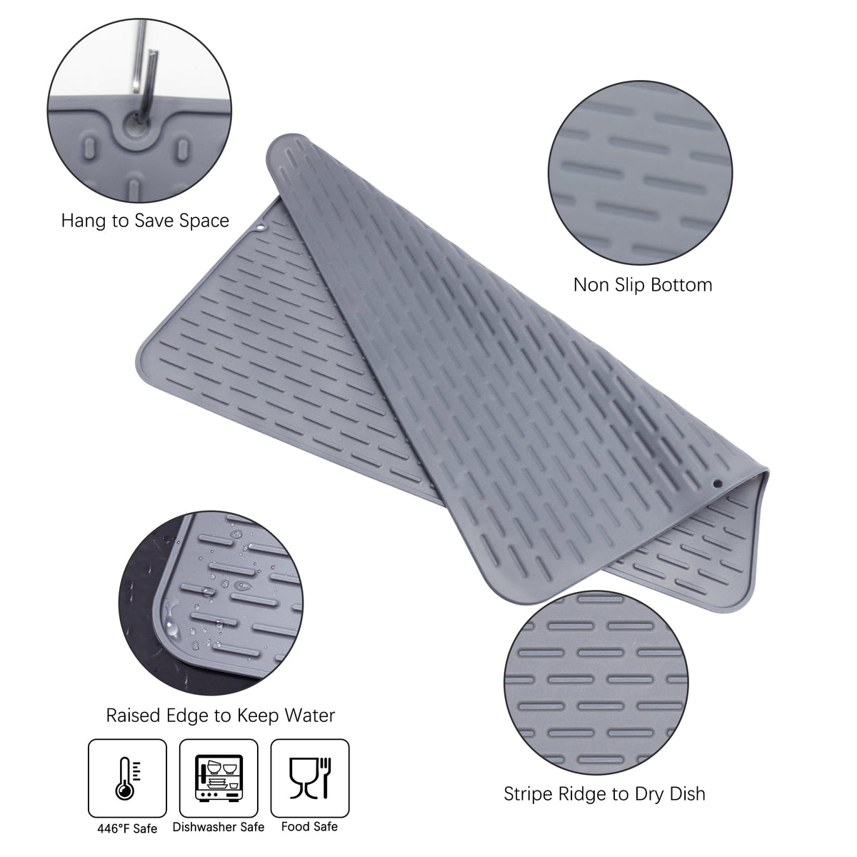 To encounter Silicone Dish Drying Mat, Extra Large 24'' x 18'' , Set of 2 Rubber Dish Draining Sink Mat, Heat Resistant Counter Top Mat, Light Grey