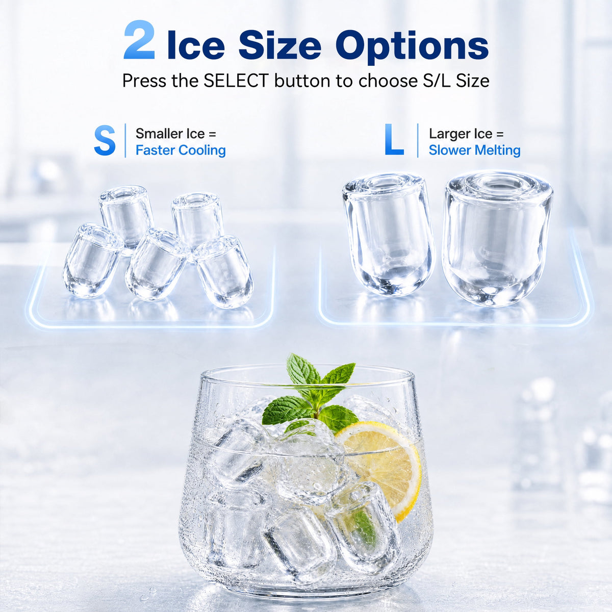 Snowyermine Countertop Ice Maker with Handle, 26 lbs/24H Portable Ice Machine, 2 Bullet Ice Sizes, 9 Cubes in 6 Minutes, Self-Cleaning for Home, Bar, RV and Camping