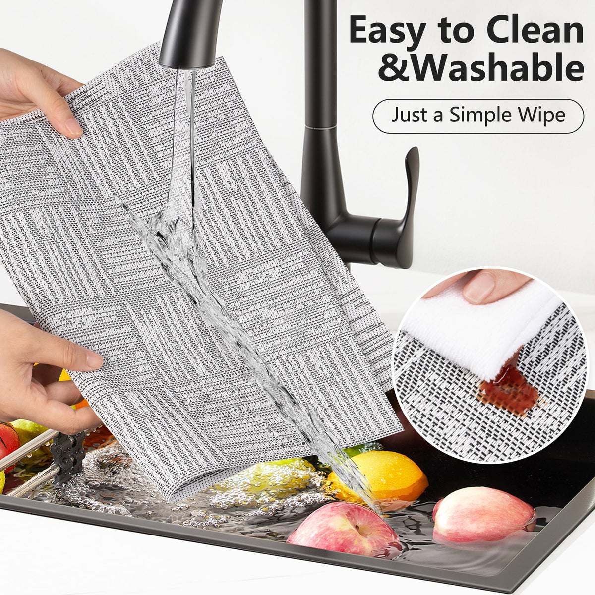 VCVCOO Navy Blue Placemats Set of 4 - Easy Clean Washable PVC Vinyl Placemats - Wipeable Heat Resistant Woven Table Mats for Dining Table - 12x18 inch