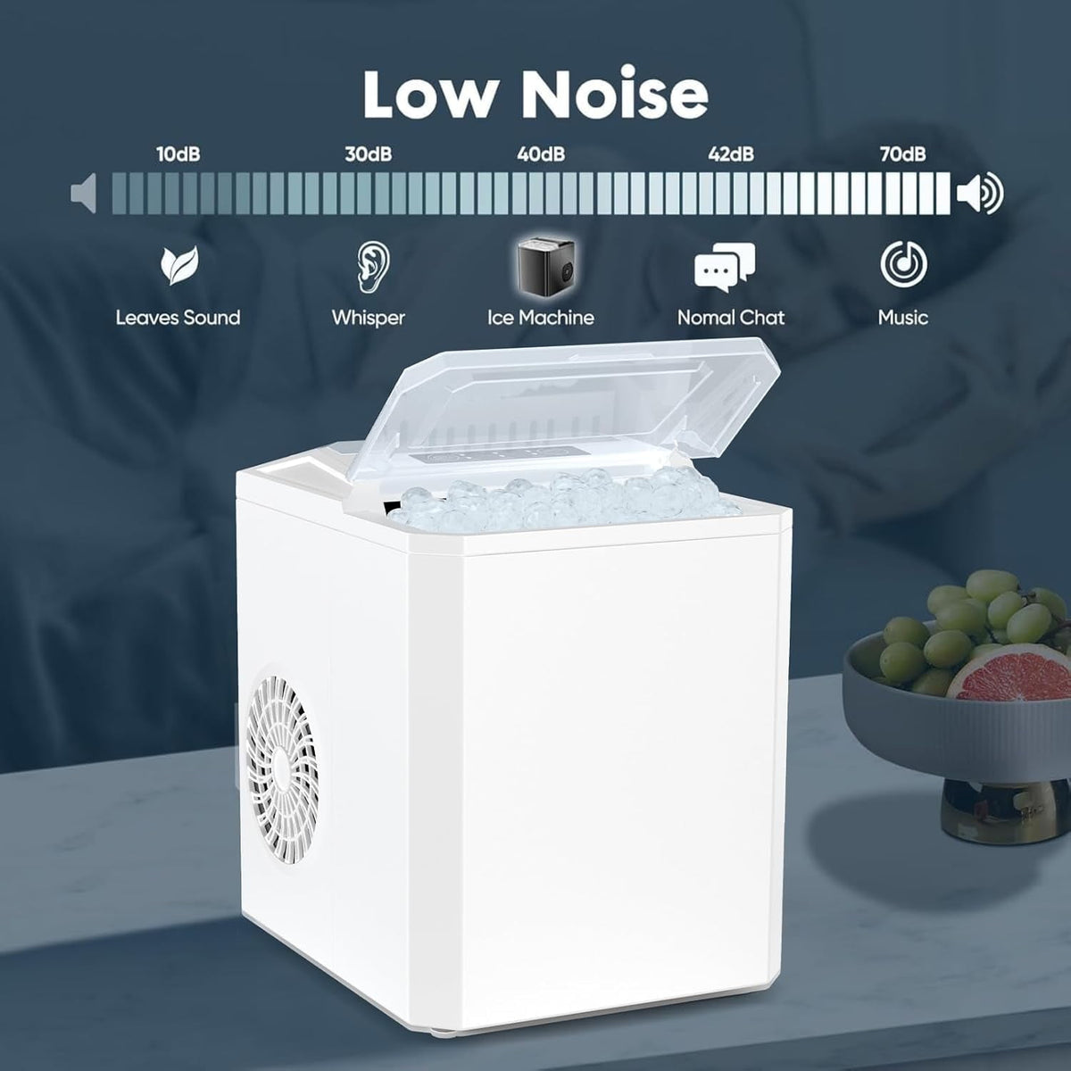 Ice Maker, Portable Countertop Icemaker Machine, Self Cleaning Quiet 2 Sizes Bullet Cubes Makers, 9 Cubes in 6 Mins, 26lbs/24Hrs with Ice Scoop, Basket for Home Kitchen Party,White