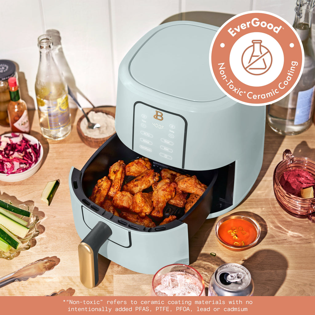 Beautiful 3 Qt Air Fryer with TurboCrisp Technology, EverGood Non-Toxic Ceramic Nonstick Coating, Chocolate by Drew Barrymore