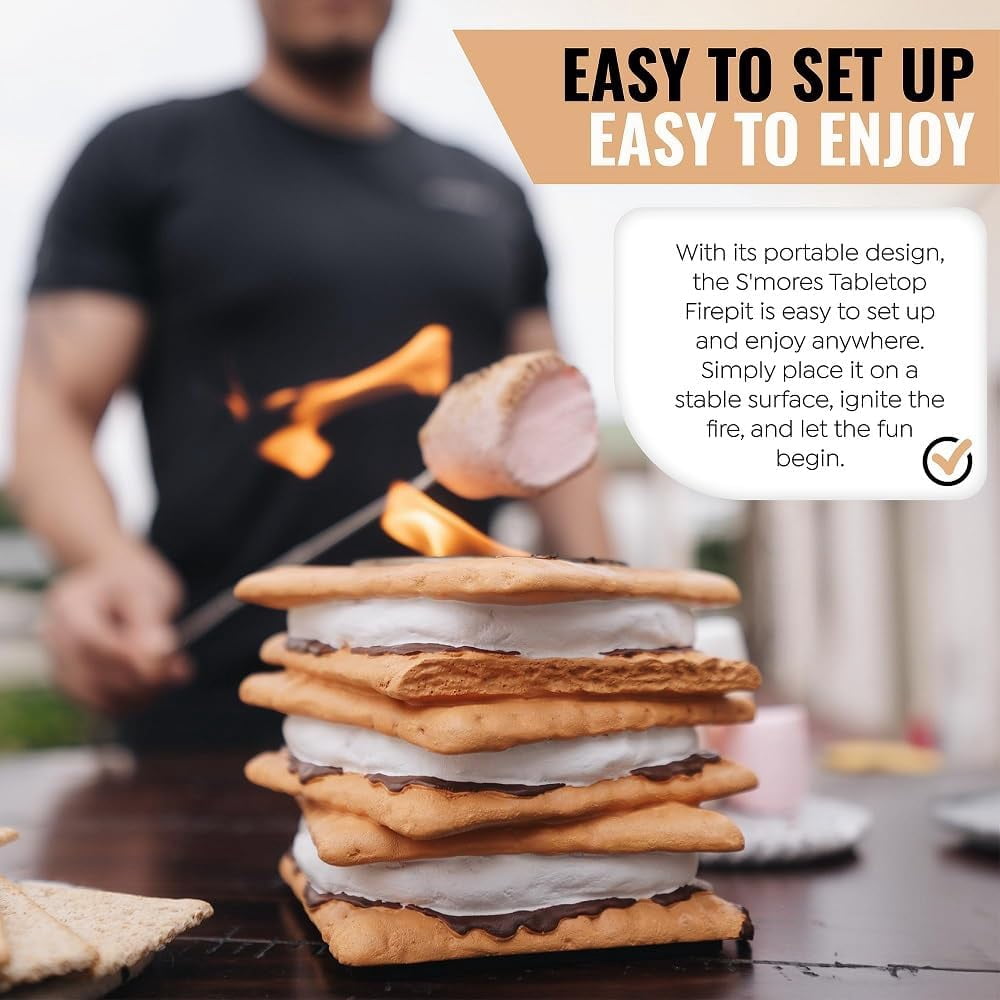 Tabletop S'Mores Maker Kit & Charcuterie Serving Set, Includes 4 Extendable Roasting Sticks, Bamboo Tray, Gift for Houswarmings, Parties and Weddings, Give Fun for Family Night