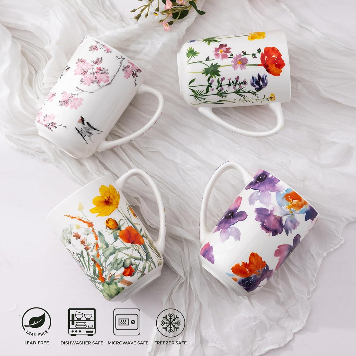 AmorArc Porcelain Tea Mug with Infuser and Lids, 18 Oz Cup Strainer Bag Holder for Loose Leaf Tea, Steeping Coffee Well-wrapped Box House-warming Wedding Birthday Gift, YelloRed