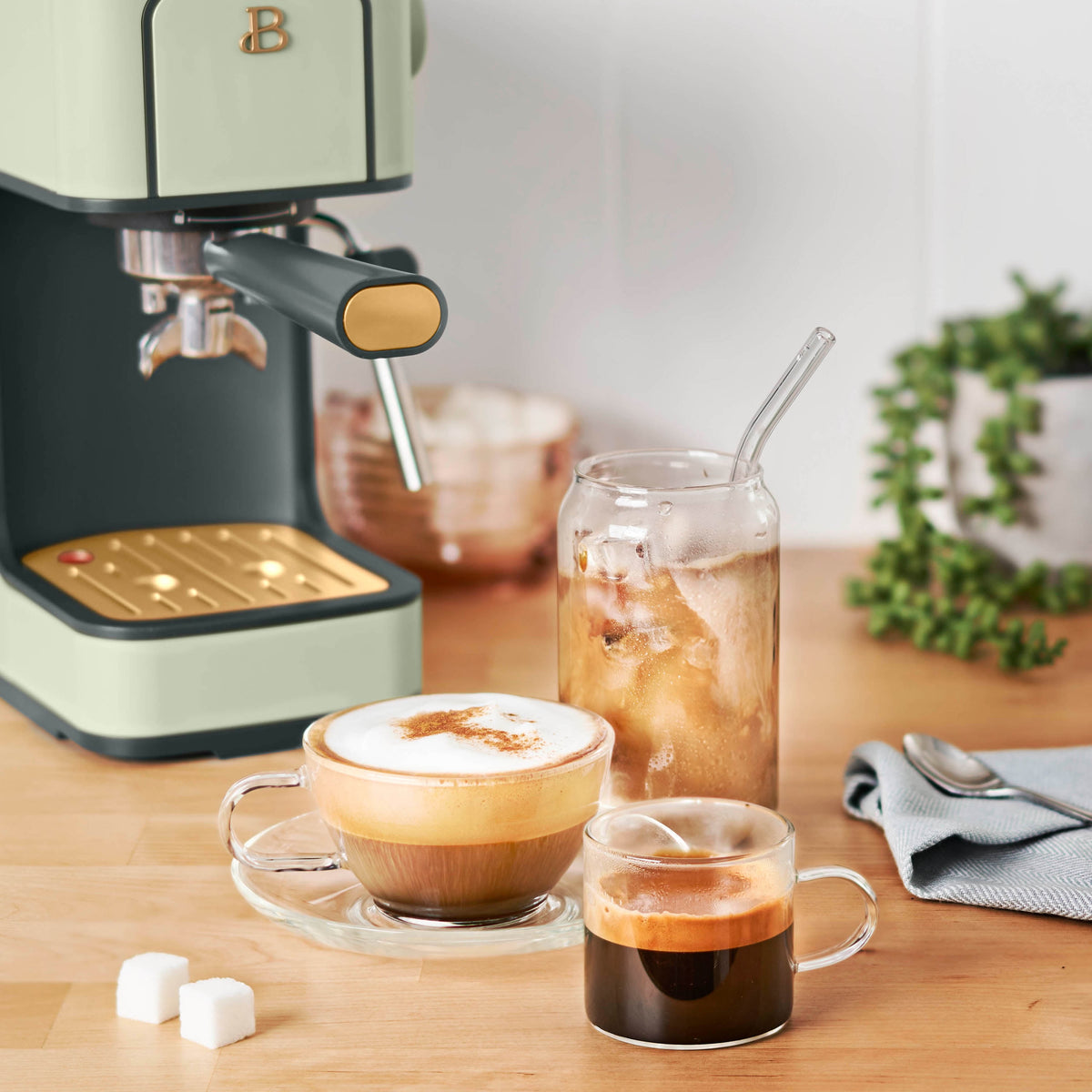 Beautiful by Drew Barrymore Slim Espresso Machine, 20-Bar Pressure, Black Sesame
