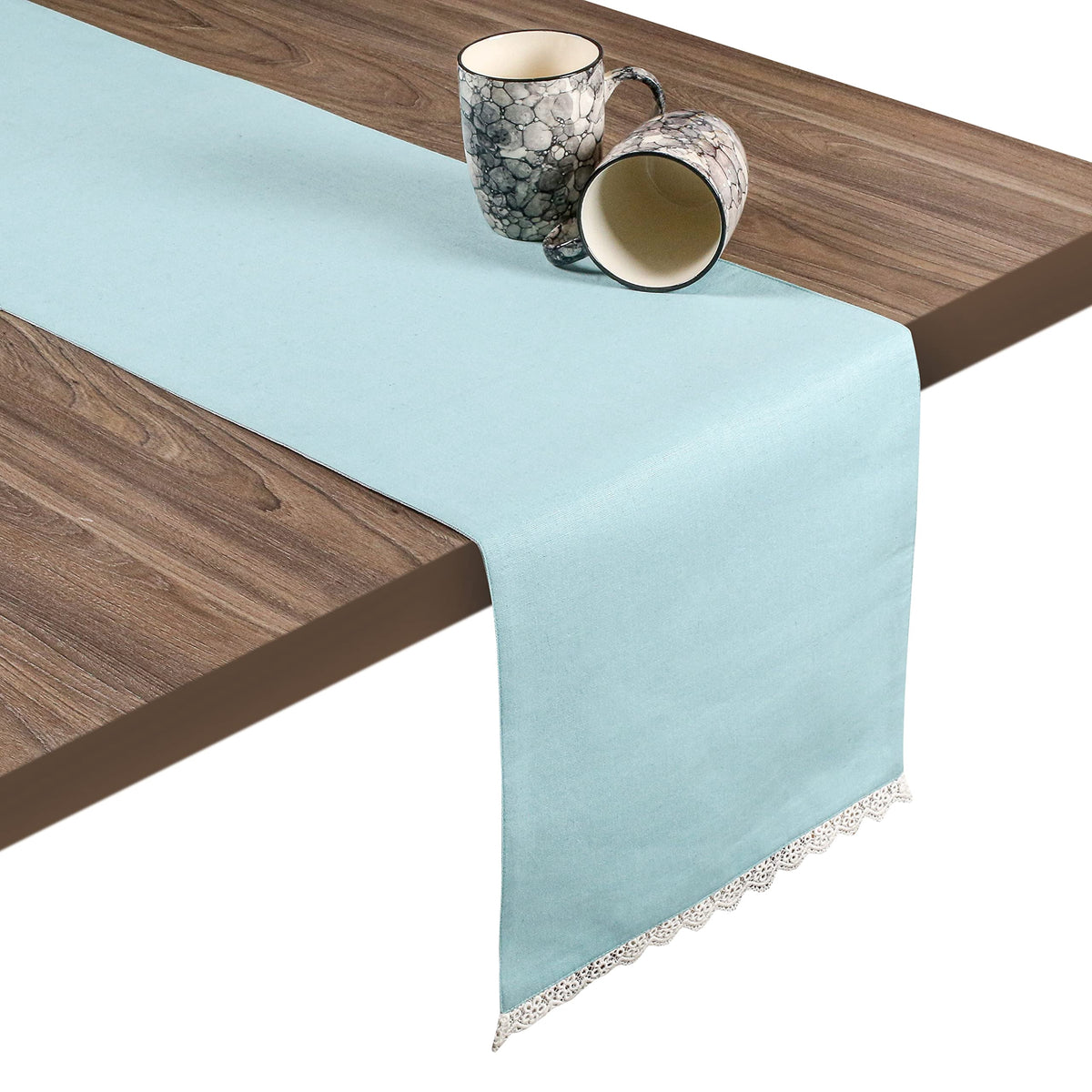 Fingercraft Table Runners, Cotton Dinner Table Centerpiece with Beautiful Premium Lace, Home and Dining Aqua-90