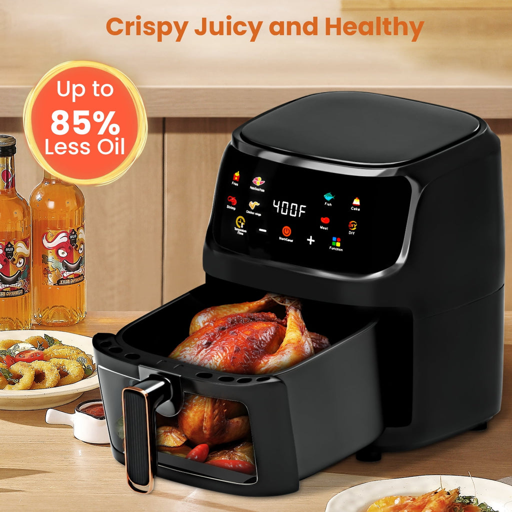 Bluebow Air Fryer Large 7.5QT, 8-in-1 Digital Touchscreen, Visible Cooking Window, 1700W, Cream White
