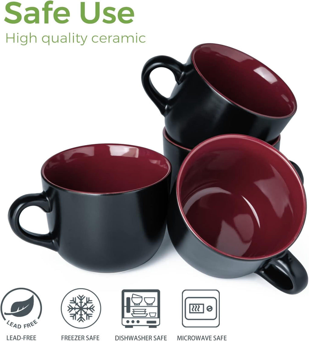 AmorArc 24 oz Soup Mugs with Handles, Jumbo Ceramic Bowls Mugs Set with handles for Coffee Cereal Cappuccino Snacks, Microwave&Dishwasher safe Soup Cups for Meal-Multicolor