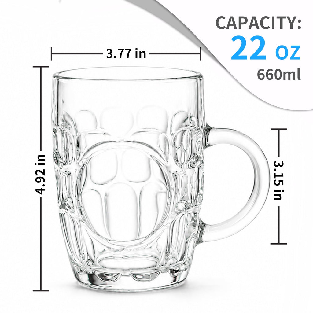 QUANSHANGJU 22 Oz Clear Glass Beer Mugs with Handles, Set of 6, Freezer & Dishwasher Safe for Home Bar Parties