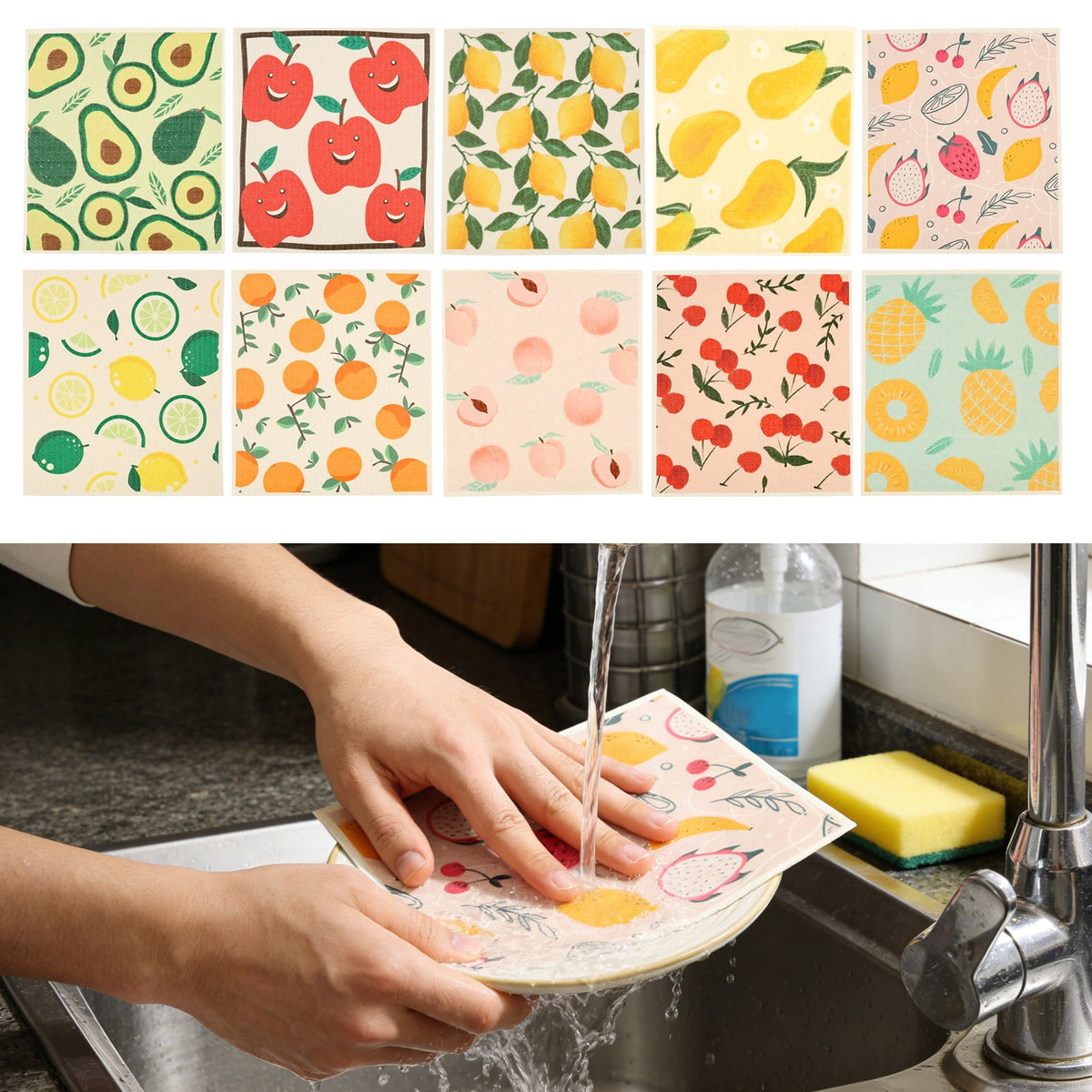 10 Pcs Swedish Dishcloths Reusable Kitchen Dish Towels Absorbent Dishcloths Washable Cellulose Sponge Cloths Quick Drying Cleaning Cloths Soft Kitchen Dish Cloth, 7.7 x 6.7in