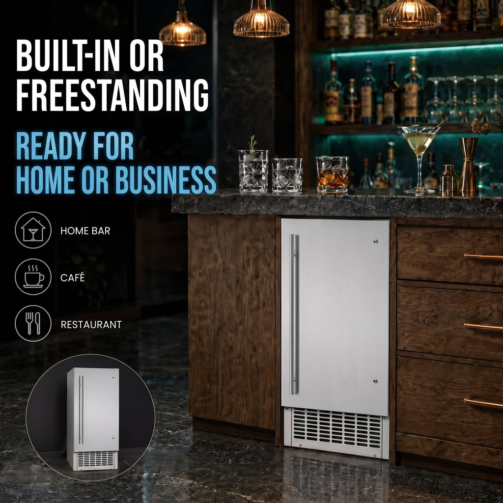 RIOXC Gourmet Top Hat Ice Maker 70 lbs, 15 Inch Built-in Undercounter Machine, Spray Tech for Home Bar & Commercial, ETL