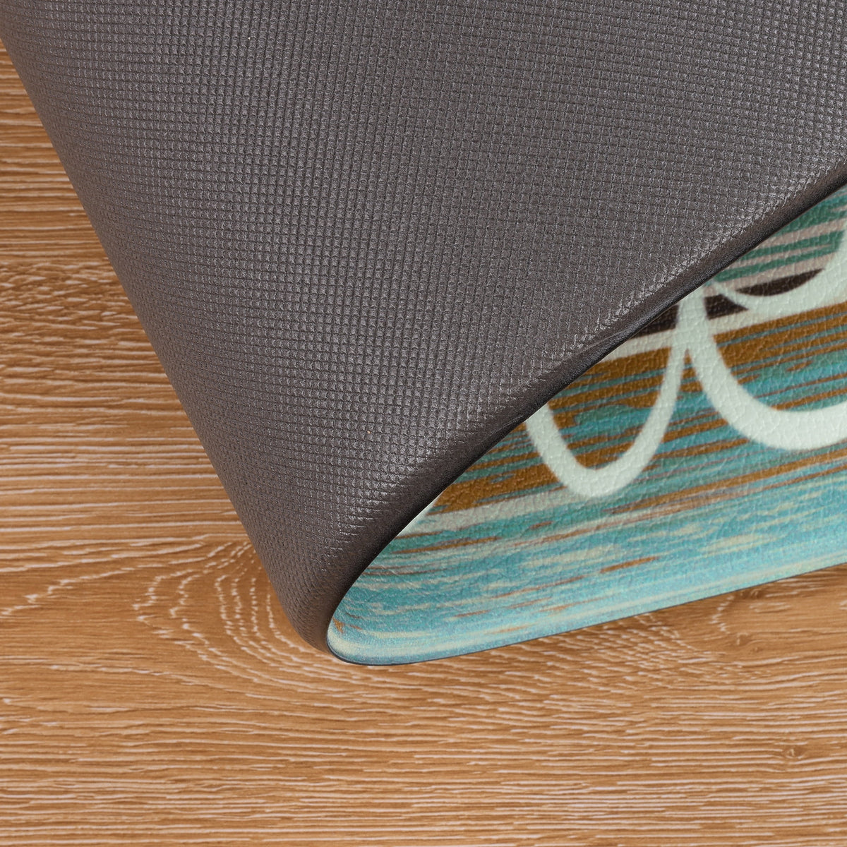 MeyJey Farmhouse Kitchen Rug Set of 2, Non-Slip Anti-Fatigue Waterproof Cushioned Mat for Kitchen, Dining & Laundry Room, 18"x30"+18"x48" Teal/Brown