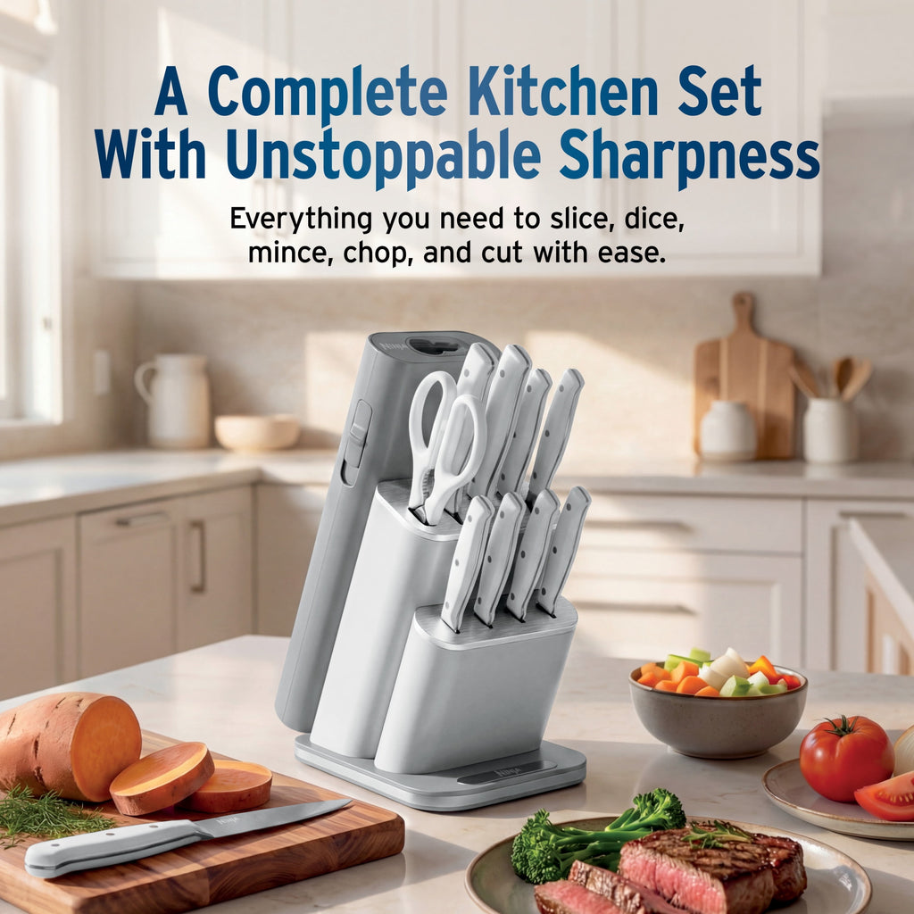 Ninja NeverDull Razor-Sharp 11-Piece Knife System with Removable Sharpener, Laser-Cut Blades, NK12011BL1, Cyberspace