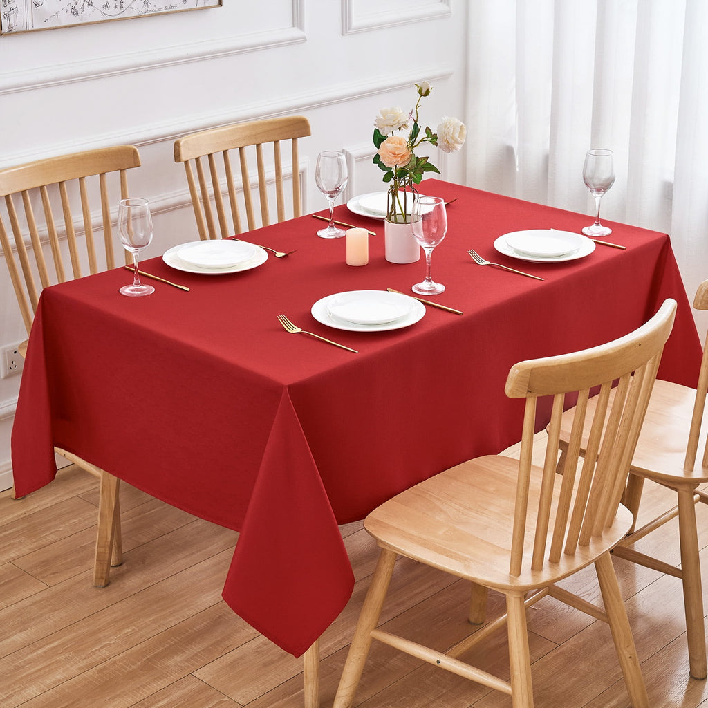 Inosoo Faux Linen Textured Rectangle Tablecloth - 60 x 84 inch Waterproof & Machine Washable Linen-Look Cloth Table Cover, White