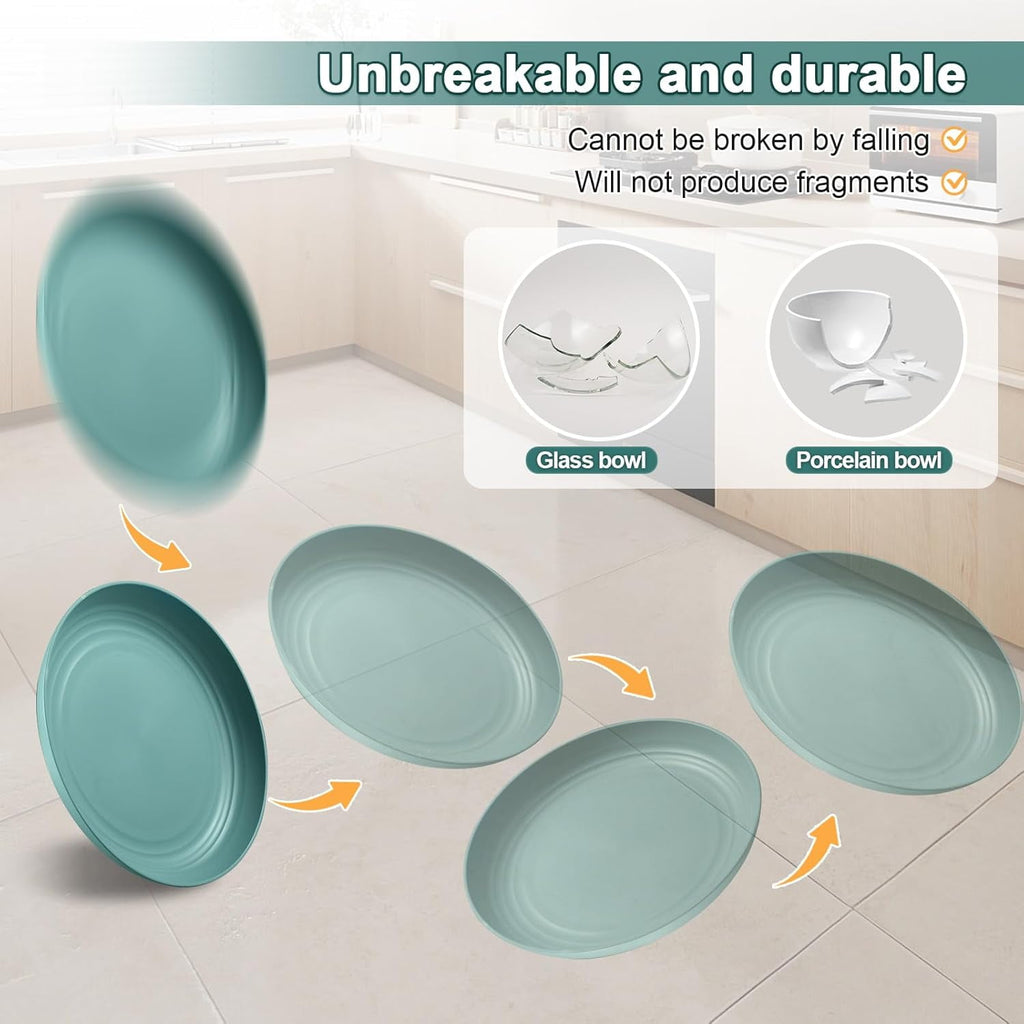 10 Inch Wheat Straw Plates, 12 Pcs Unbreakable Dinner Set, BPA Free, Microwave & Dishwasher Safe, Eco-Friendly, 6 Colors, Lightweight