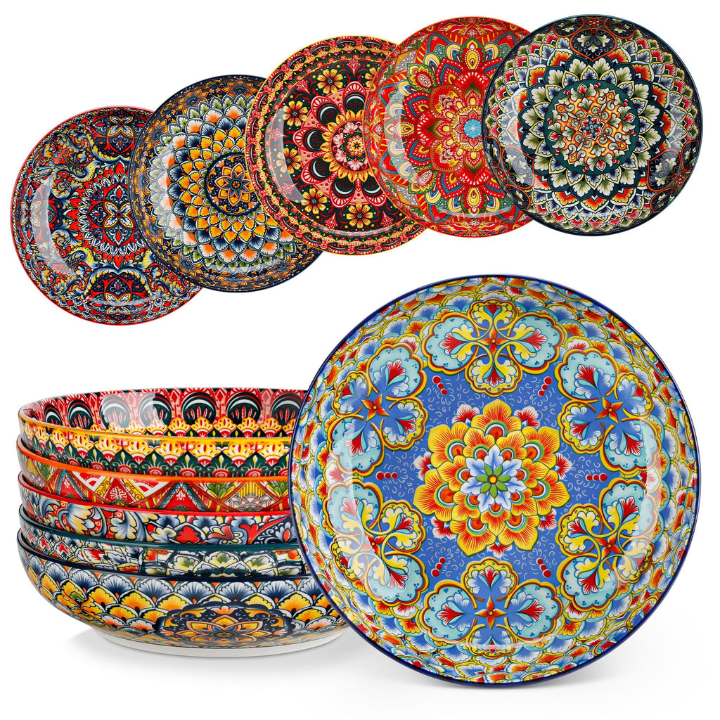 vancasso 32oz Pasta Bowls, Ceramic Salad Bowls Set of 6, Dishwasher and Microwave Safe, Bohemian Style